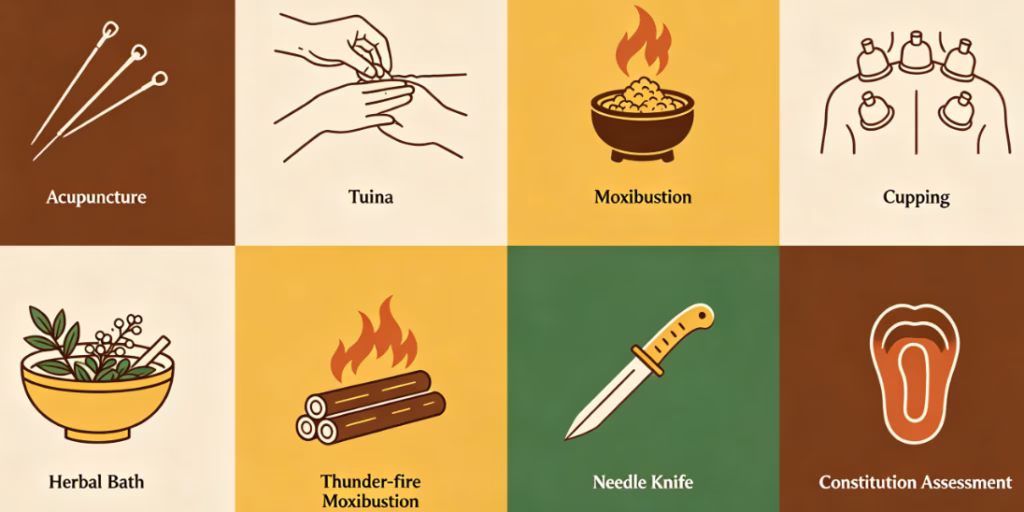 Hospital Guide for International Patients: Sanya Hospital of Traditional Chinese Medicine 4 Acupuncture, Tuina, Moxibustion, Cupping, Herbal Bath, Thunder-fire Moxibustion, Needle Knife, Constitution Assessment
